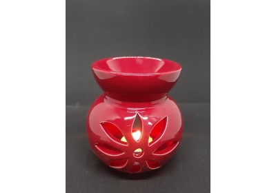 Kırmızı El Yapımı Lotus Temalı Çini Seramik Buhurdanlık